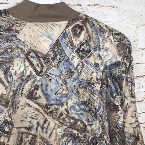 Haley Vintage Atlas Print Tan Bomber Jacket Small - Picture 6 of 6